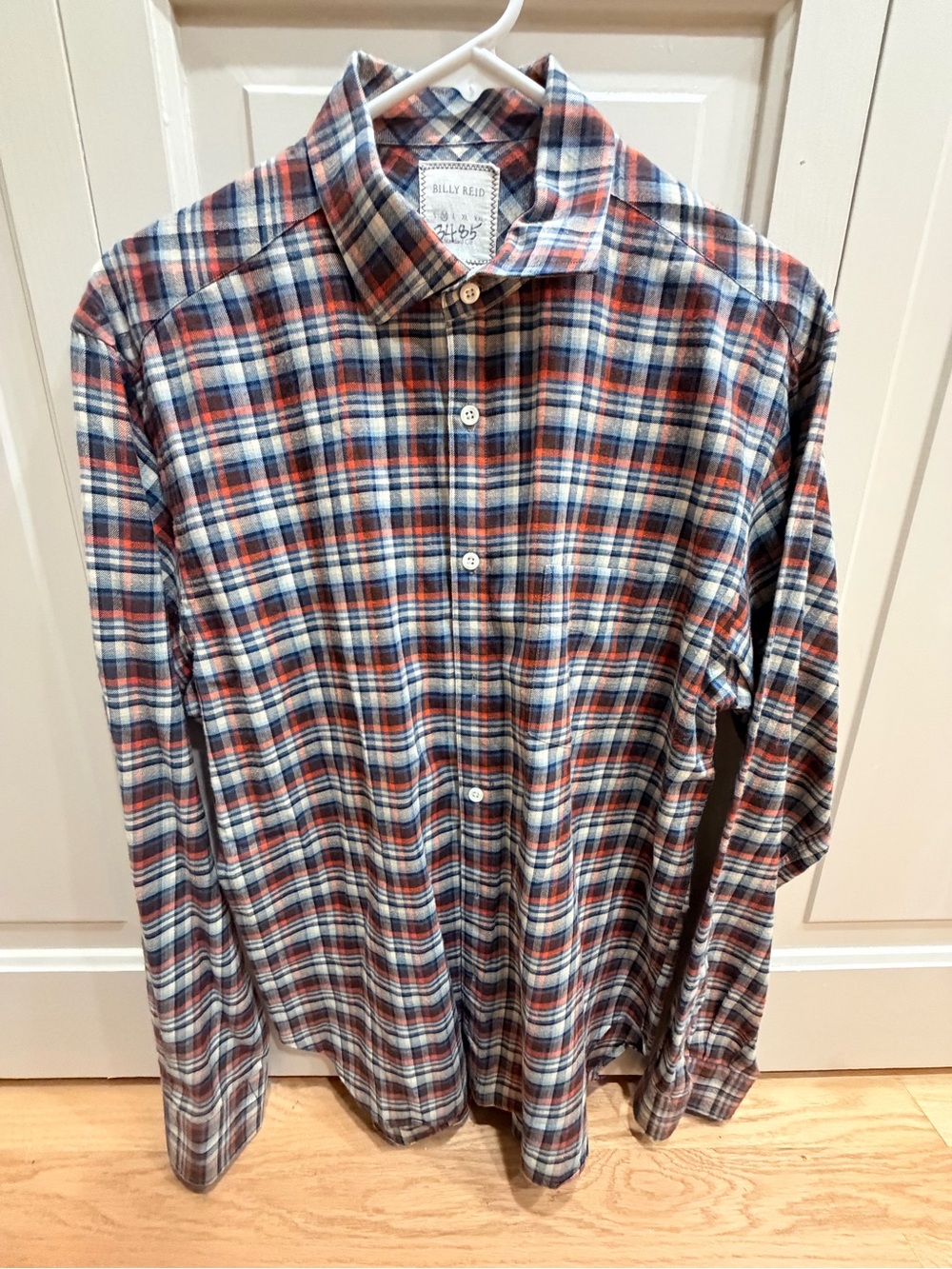 Billy Reid Blue and Orange Plaid Button-Down Shirt